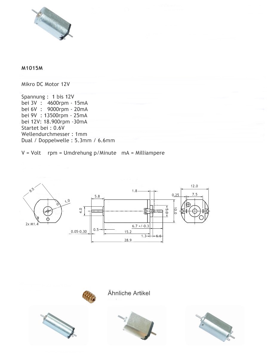 DC Mikro Motor 12V Datenblatt